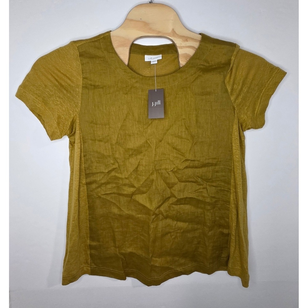 J. Jill Love Linen Mustard Gold Short Sleeve Tee Top M KTP224871